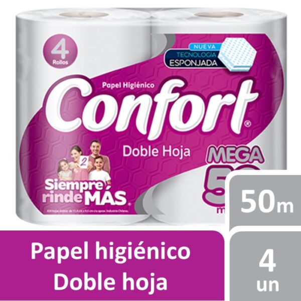 Papel higiénico Confort Doble hoja 50 metros 4 unidades